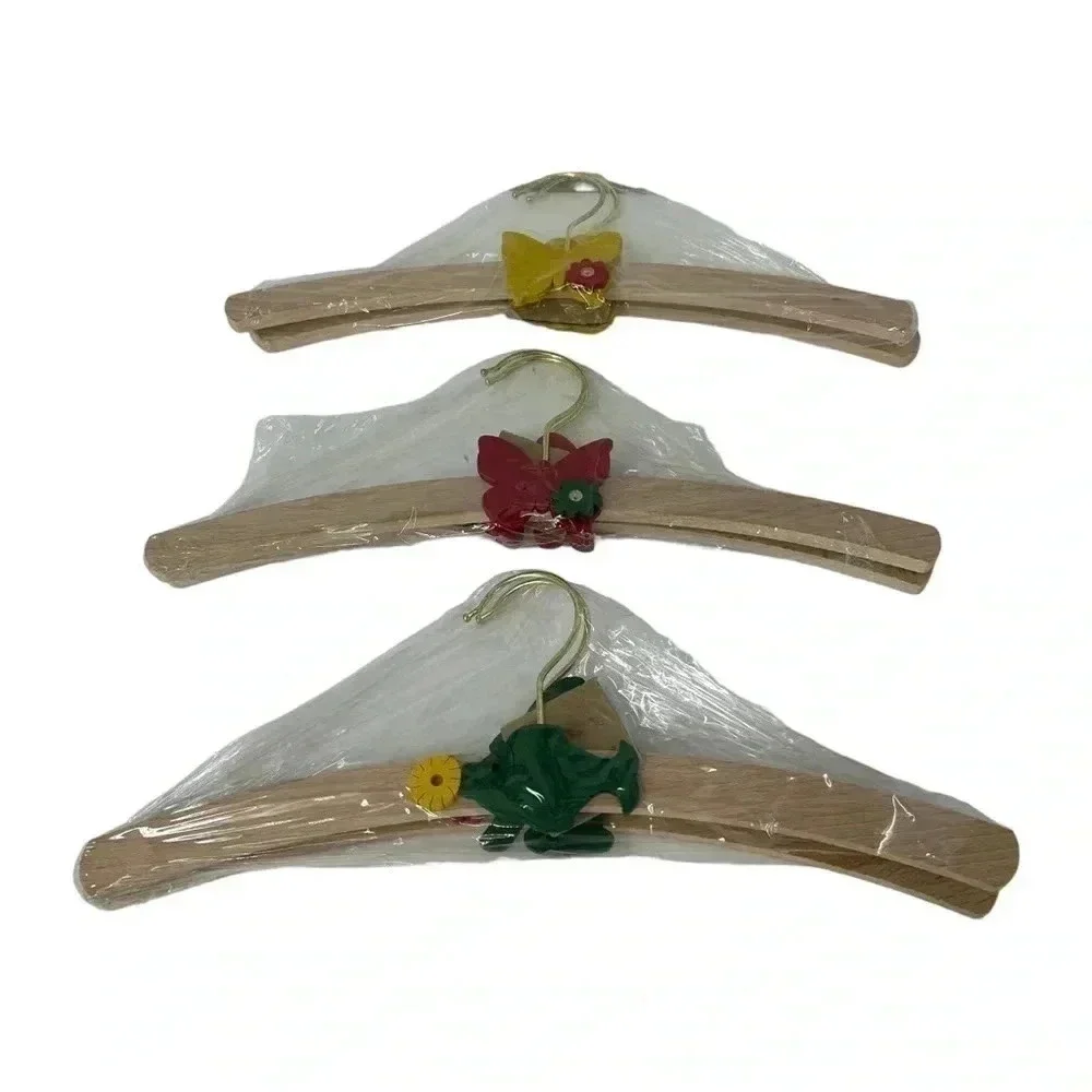 KIDS WOODEN HANGERS HANDMADE HAND PAINTED SET OF SIX TOXIC FREE
